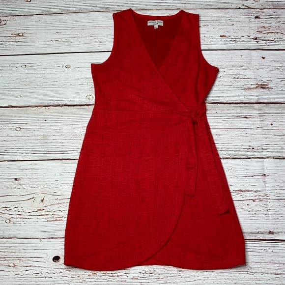 Madewell Texture & Thread Red Crosshatch Side-Tie Dress Sz S - Picture 5 of 14